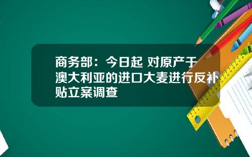 商务部：今日起 对原产于澳大利亚的进口大麦进行反补贴立案调查