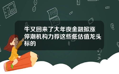 牛又回来了大年夜金融掀涨停潮机构力荐这些低估值龙头标的