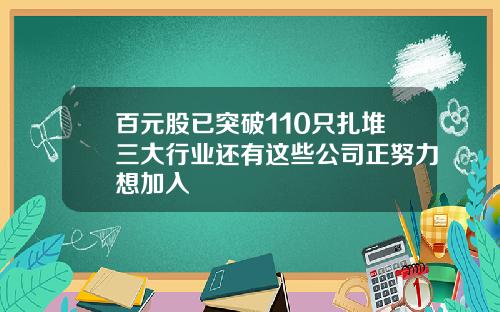 百元股已突破110只扎堆三大行业还有这些公司正努力想加入