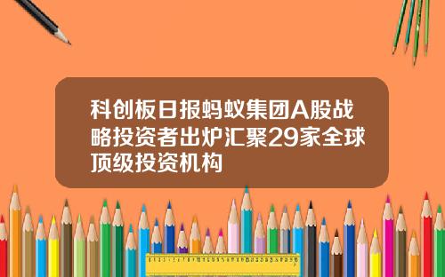 科创板日报蚂蚁集团A股战略投资者出炉汇聚29家全球顶级投资机构