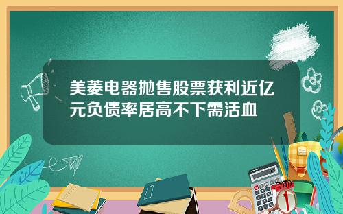 美菱电器抛售股票获利近亿元负债率居高不下需活血