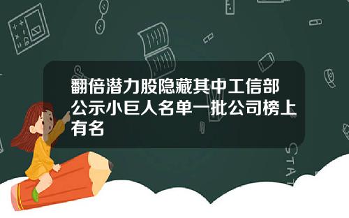 翻倍潜力股隐藏其中工信部公示小巨人名单一批公司榜上有名