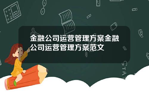 金融公司运营管理方案金融公司运营管理方案范文