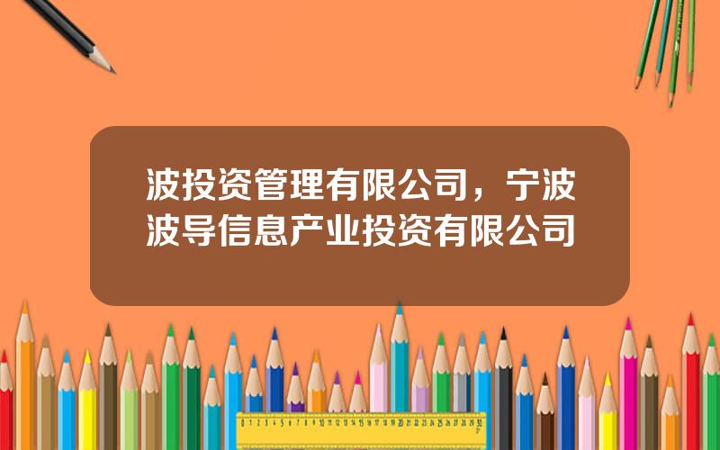 波投资管理有限公司，宁波波导信息产业投资有限公司