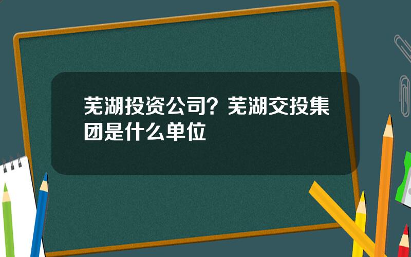 芜湖投资公司？芜湖交投集团是什么单位