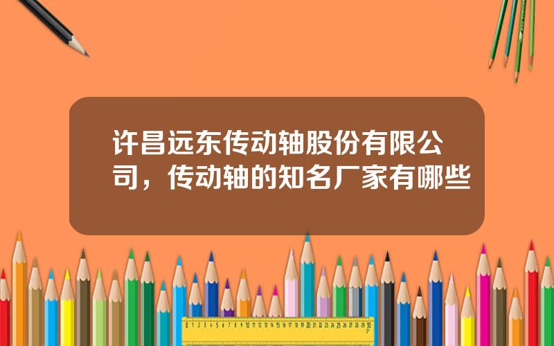 许昌远东传动轴股份有限公司，传动轴的知名厂家有哪些